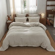 跨境外贸水洗亚麻绣花羽绒被套三件套水洗柔软床上用品带拉链