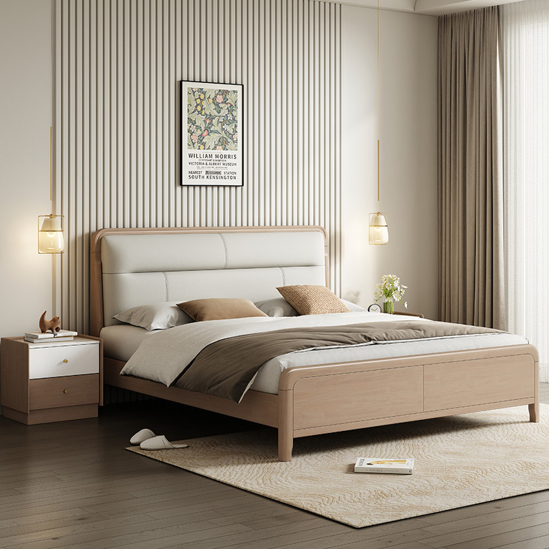 Moderno minimalista cama de madera maciza 1,8 m dormitorio principal cama doble 1,5 m dormitorio secundario cama individual de madera de goma cama de madera maciza