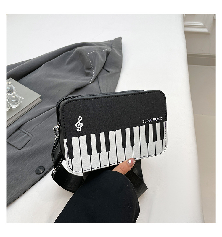 178g Weight Zipper Closure Type Sling Strap Strap Type Crossbody Bag Bags Type Casual, Shopping Occasion Pu Leather Material Piano, Notes Pattern All Seasons Season Women's Gender Cute Style Square Shape Women's Pu Leather Piano Notes Cute Square Zipper Crossbody Bag 11