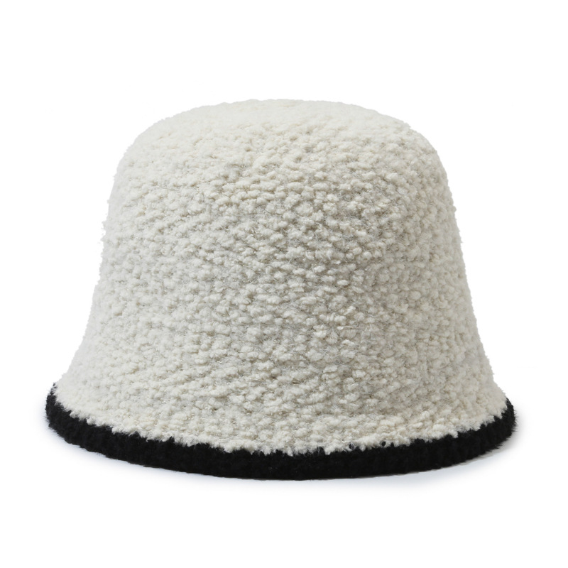 Cappello a secchiello in peluche a contrasto versione coreana per donna in autunno inverno, alla moda e versatile, in mostra il viso,_voghion.com