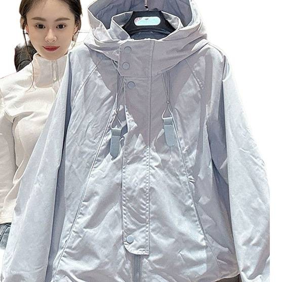 时尚连帽冲锋衣外套女款2025新款春秋薄款宽松休闲夹克风衣棒球服|undefined