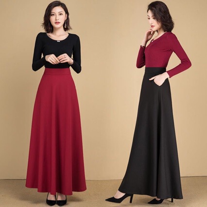 2025 Large Size Semi-Skirt with Pockets, Adjustable Fit, Slimming High-Waisted A-Line Skirt, Fall Fashion, Versatile for Dancing, Medium-Length Skirt