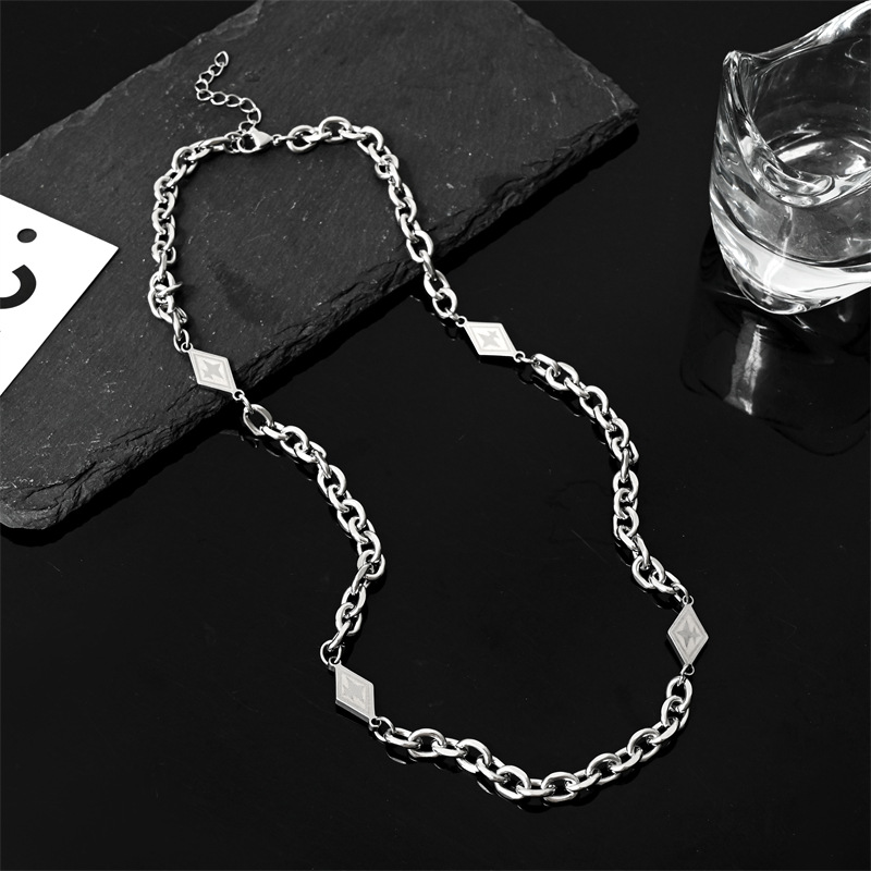 Casual, Street Occasion Hip-Hop Vintage Style Rhombus Titanium Steel Polishing Men's Necklace Men Chain Necklaces