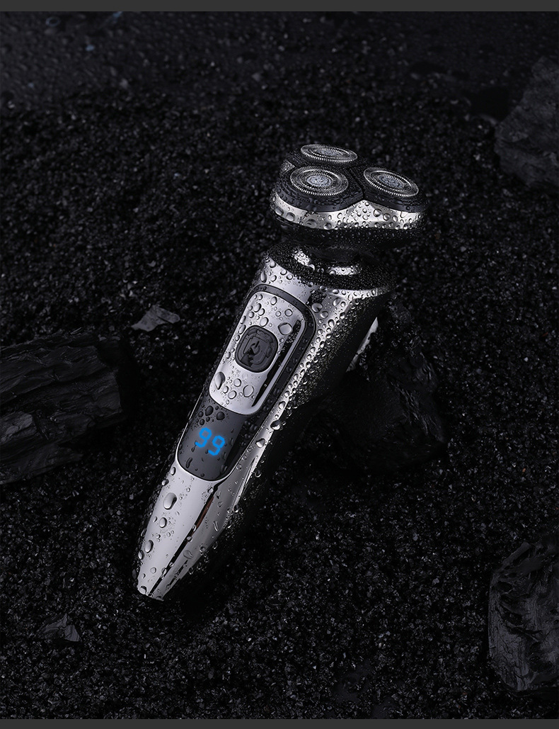 Men's Electric Shaver Rechargeable Digital Display Wet And Dry Beard Shaving Floating Three Blade Home Personal Care Appliance_voghion.com
