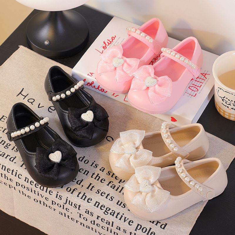 Non-slip shoes with bow girl's flat