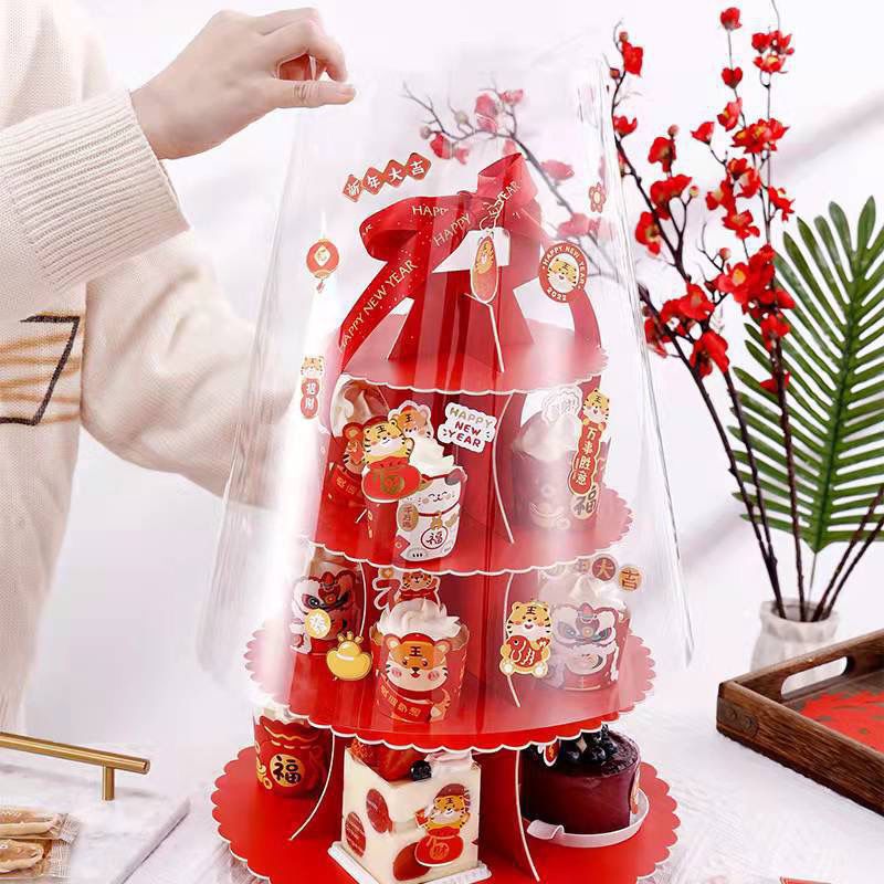 新年纸杯蛋糕包装盒杯子蛋糕盒甜品双层礼盒甜品台多层打包盒