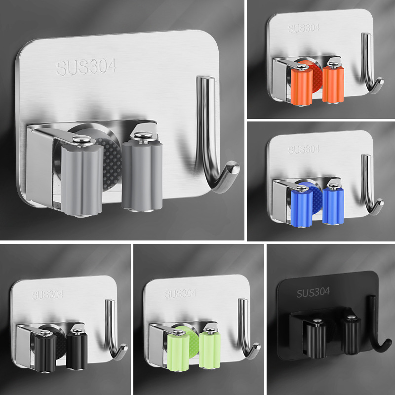 No-punch mop wall-mounted clip mop mop hook metal strong bathroom bathroom wall-mounted broom holder