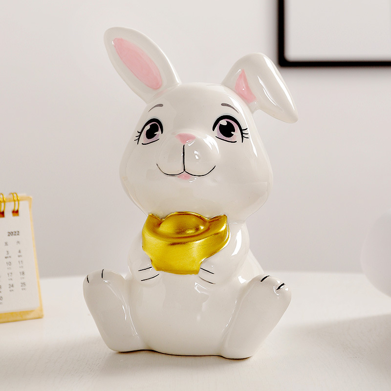 Hucha de conejo, cerámica, gran hucha linda para niños, hucha, lingotes creativos, regalo de mano de regalo de conejo blanco pequeño
