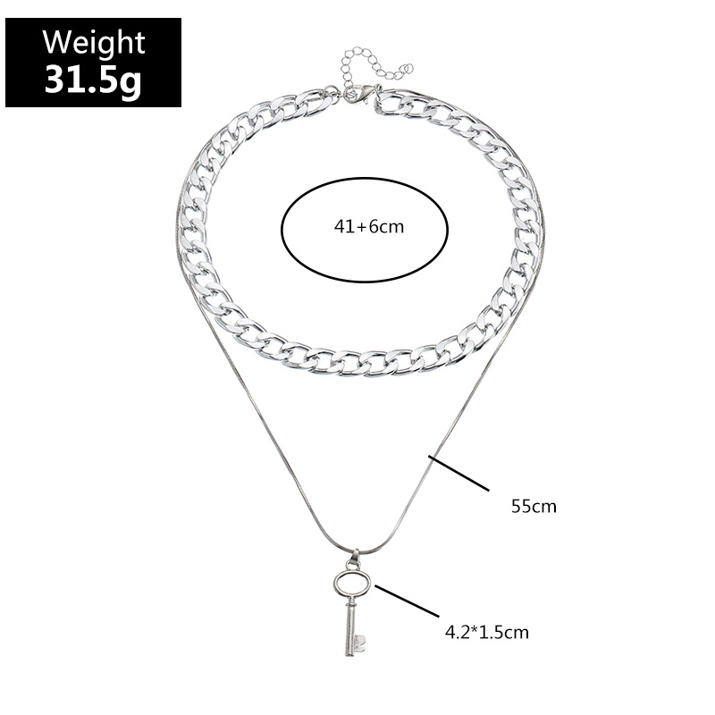 Hip Hop Thick Chain Metal Key Double-layer Necklace display picture 1