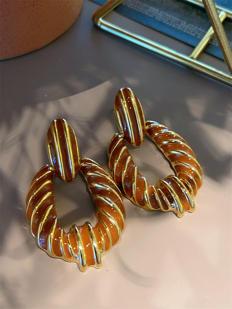 1 Pair Quantity 1 Pair Streetwear Stripe Enamel Plating Copper Ear Studs