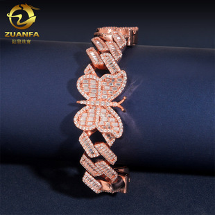 Diamond Jewelry European and American Hip-Hop 925 Silver Moissanite 15mm Butterfly Cuban Bracelet Personalized Fashion Boys' Hand Jewelry