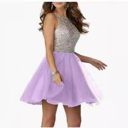 AliExpress New Summer Mesh Beads Homecoming Dress Short Sexy Prom Performance Host Evening Dress