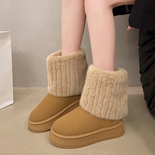 2024 winter new cross-border thick bottom sleeve short tube plush snow boots women's tube stitching foreign trade 42 yards boots