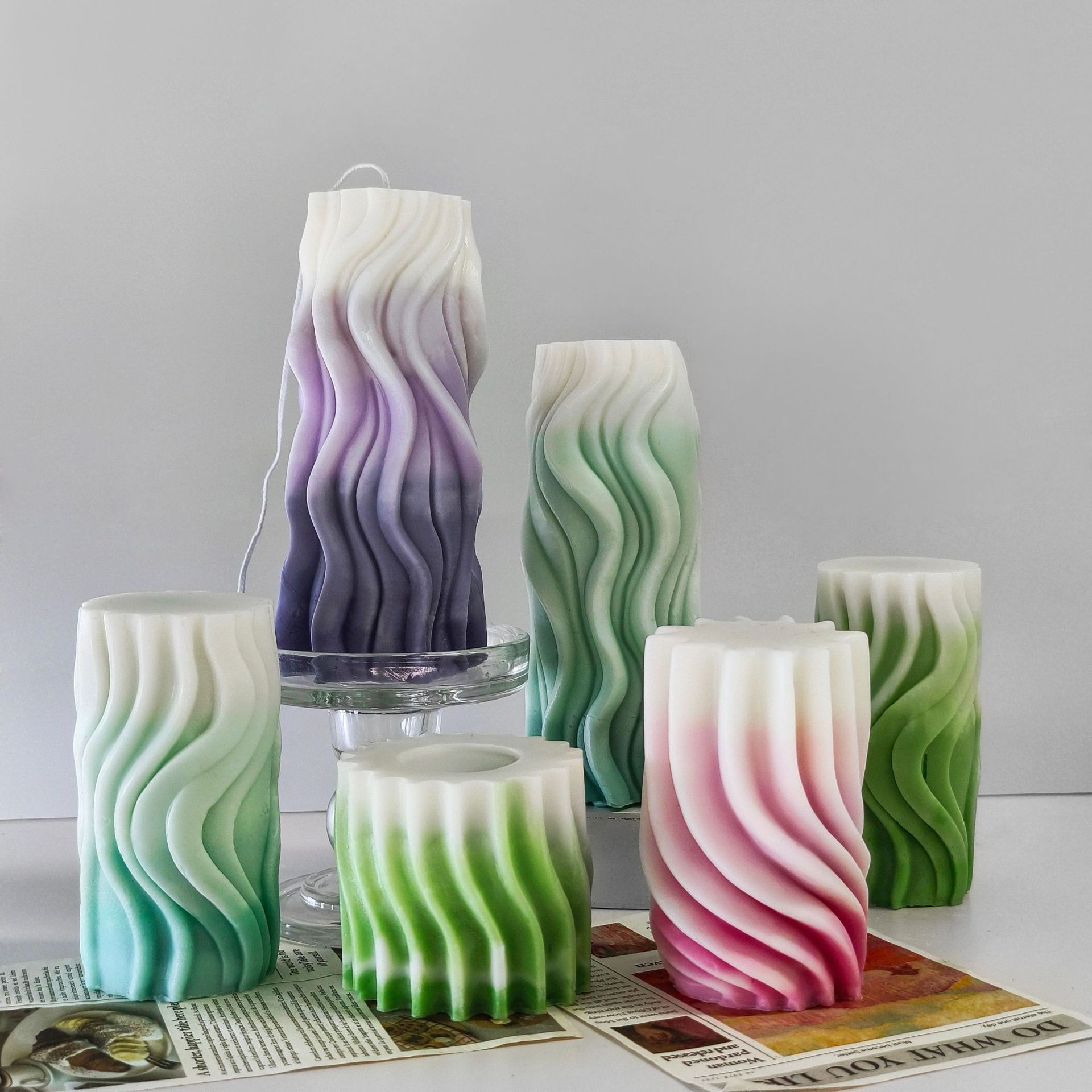 Jiahuimei onda columna aromaterapia vela molde de silicona DIY Cilindro giratorio hecho a mano vela decoración herramienta abrasiva