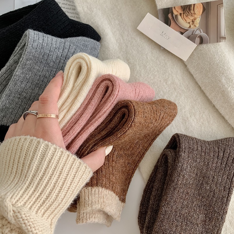 80g Weight Comfort Feel Of Sensation Socks Classification Stretchy Elasticity A Pair Quantity Daily, Street Occasion Comfort Function Color Block Pattern Winter, Autumn Season Women's Gender Japanese Style Style Women's Japanese Style Color Block Wool Crew Socks A Pair 2