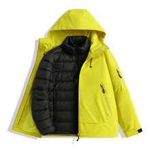 羽绒棉服内胆冲锋衣三合一加logo印字男女款工作服装外套加厚保暖