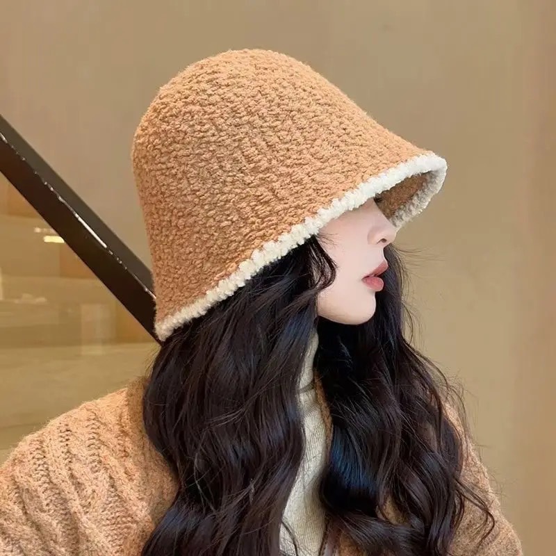 冬季毛绒渔夫帽子女潮网红款小香风显脸小针织水桶帽加绒加厚保暖|undefined