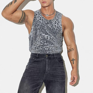 Cross-border Leopard Print Stretch Vest Ice Silk Thread Sports Fitness Clothing Casual All-match Muscle Men Sleeveless Top