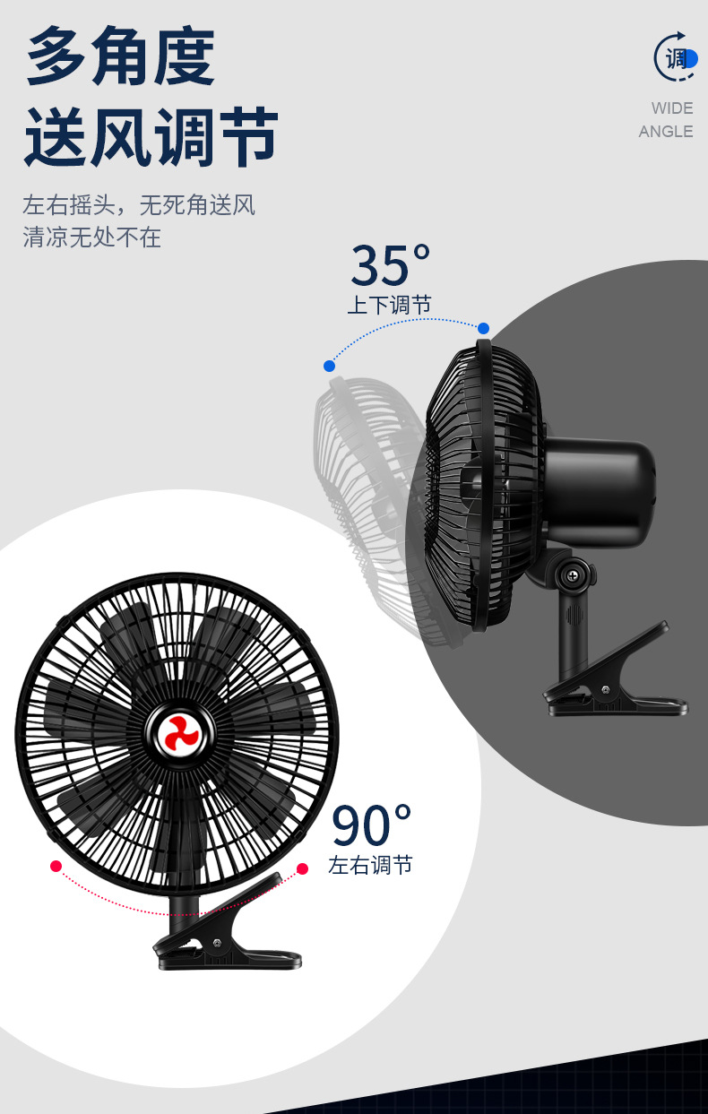 Car Fan 24V for Large Trucks, 12V for Vans, Strong Wind, Silent Car Fan, Cooling, Multi-Angle Adjustment