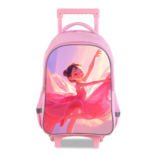 Multi-function Pink Double-layer Trolley Bag Ballet Girl Printed Student Polyester Multi-function Backpack