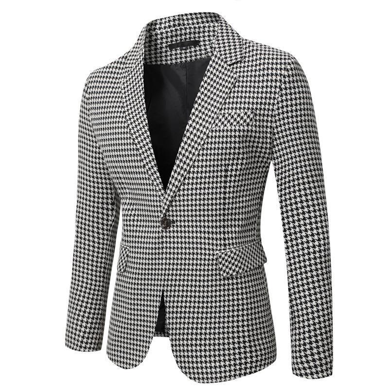 Cross-Border Autumn and Winter Foreign Trade New Men's Black and White Plaid Slim Suit Fashionable Men's Casual One-Button Suit