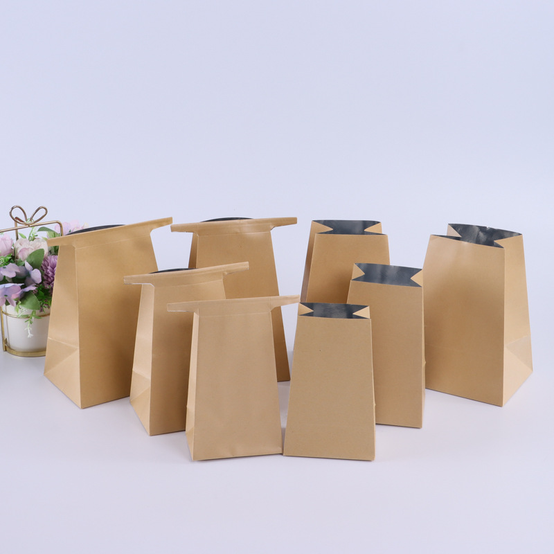 现货加厚牛皮纸茶叶包装袋方底梯形绿茶龙井茶包袋铝箔密封自封袋