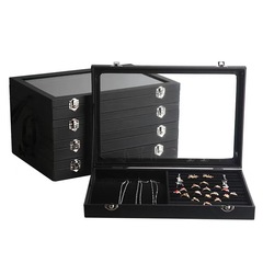Black Skin Jewelry Box, Accessory Storage Box with Lid, Transparent Dustproof Bracelet, Ring, Earring, Necklace Display Box