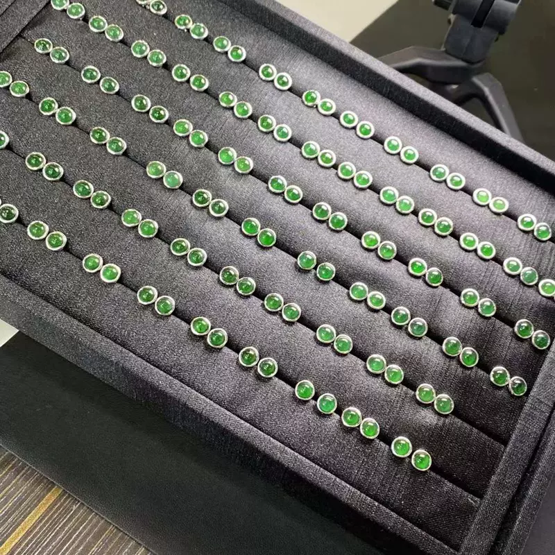 直播货源天然翡翠 简约风小清新个性925银翡翠耳钉一对批发