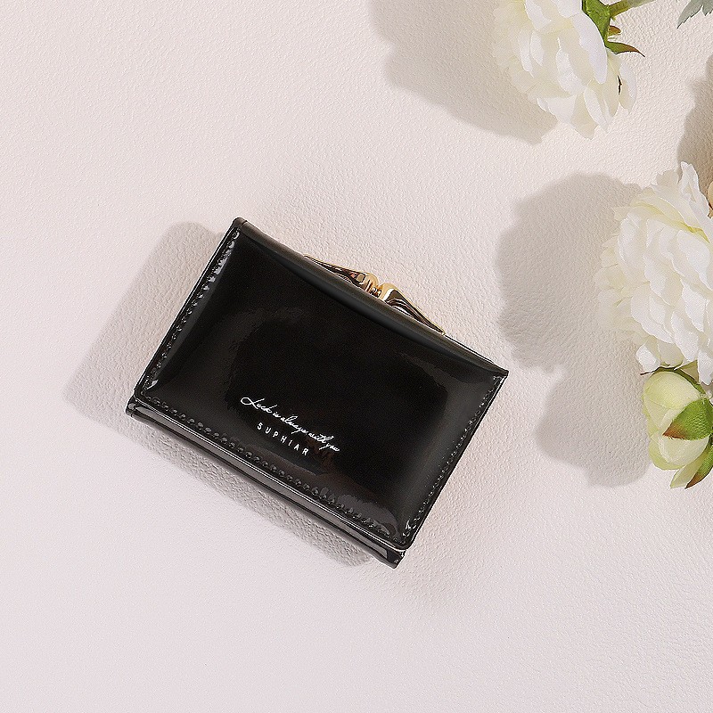 Cartera plegable de dibujos animados lindo transfronterizo, bowknot, bolso de tarjeta Macron, billetera de cuero PU de una pieza, billetera de mujer personalizada