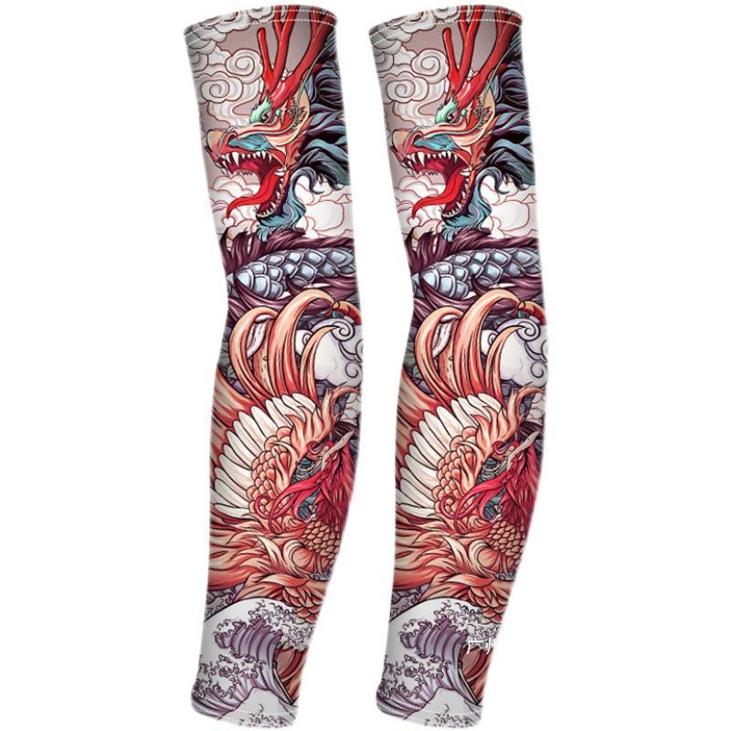 팔 보호 슬리브 트렌디 한 아이스 실크 문신 소매 남성용 승마 장갑 자동차 슬리브 썬 스크린 소매 여성용 팔 꽃 팔 원활한