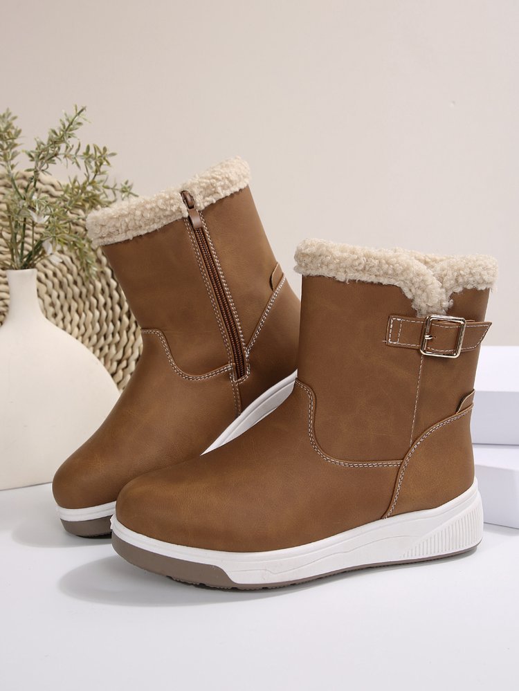 Damenschuhe Stiefel für Damen Herbst und Winter neuer Stil plus Samt dicke warme Oberbekleidung flache Unterseite heiße Baumwollschuhe Baumwollstiefel für Damen_voghion.com