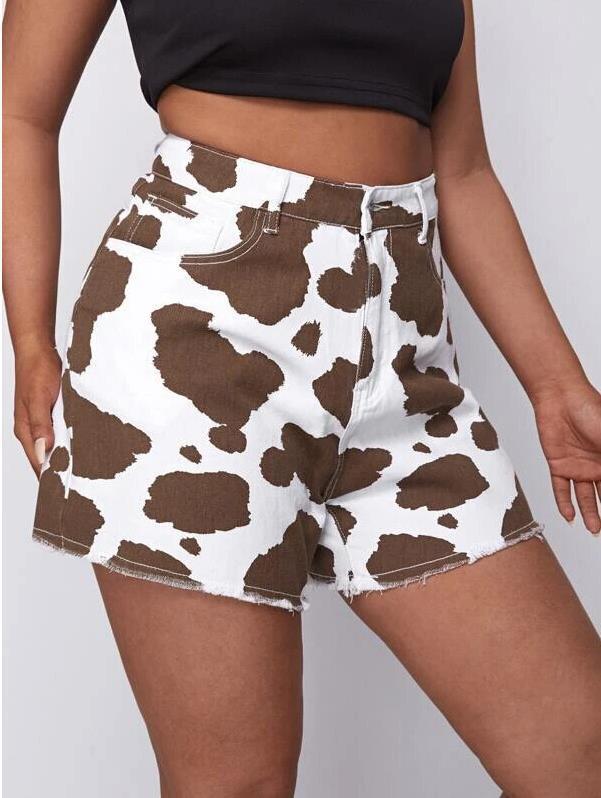 milk cow pattern print loose straight high waist pants NSGJW117522