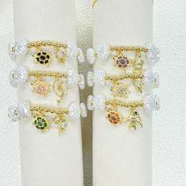 夏季沙滩度假风海洋系列贝壳仿珍珠手链微镶锆石简约吊坠手饰配件