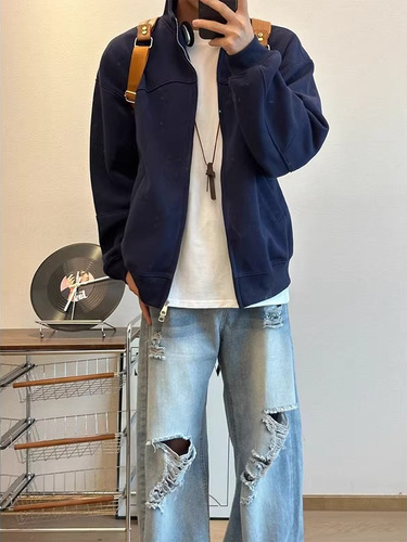 Autumn/Winter New Trend Brand Zipper Hoodie Sweatshirt for Men and Women Heavyweight Stiff Jacket American Retro Casual Sport Coat