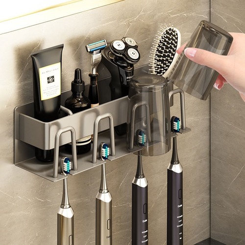 Gunpowder toothbrush holder bathroom without drilling mouthwash cup tooth cup wall-mounted storage rack electric toothbrush stand