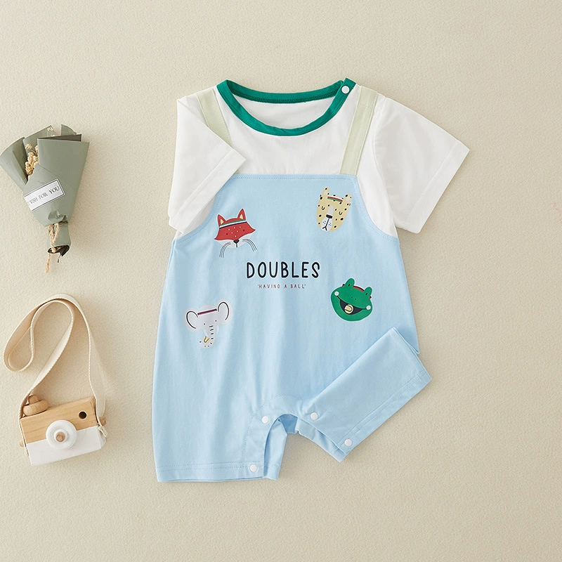 Children's overall, cotton summer thin boy's clothing for new born, cartoon bodysuit, 2025 years