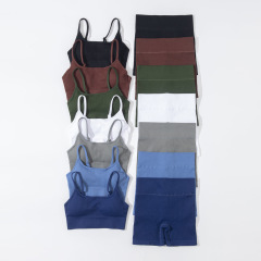 INS Western and American sport trend seamless knit women's strap innerwear bra shorts fitness suit set