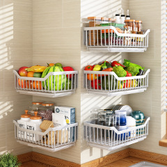 White Kitchen Vegetable Shelf without Drilling Corner Wall Fruit Garlic Ginger Storage Basket Drain Wall-Mounted