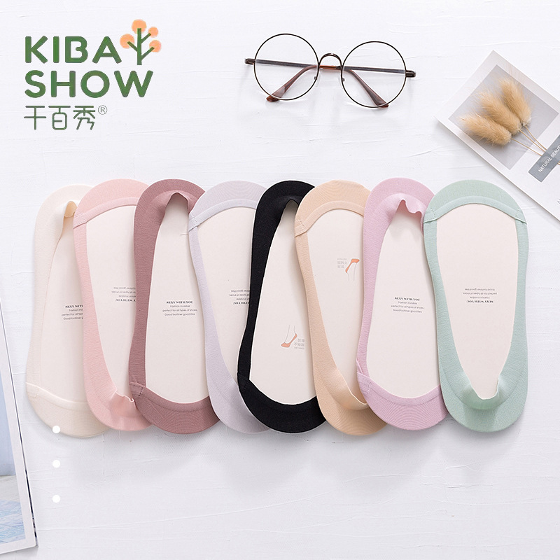 Thousand Show 8120 Boat Socks Women's Thin Shallow Mouth Full Invisible Socks Summer Cotton Bottom Short Socks Silicone Non-slip Heel