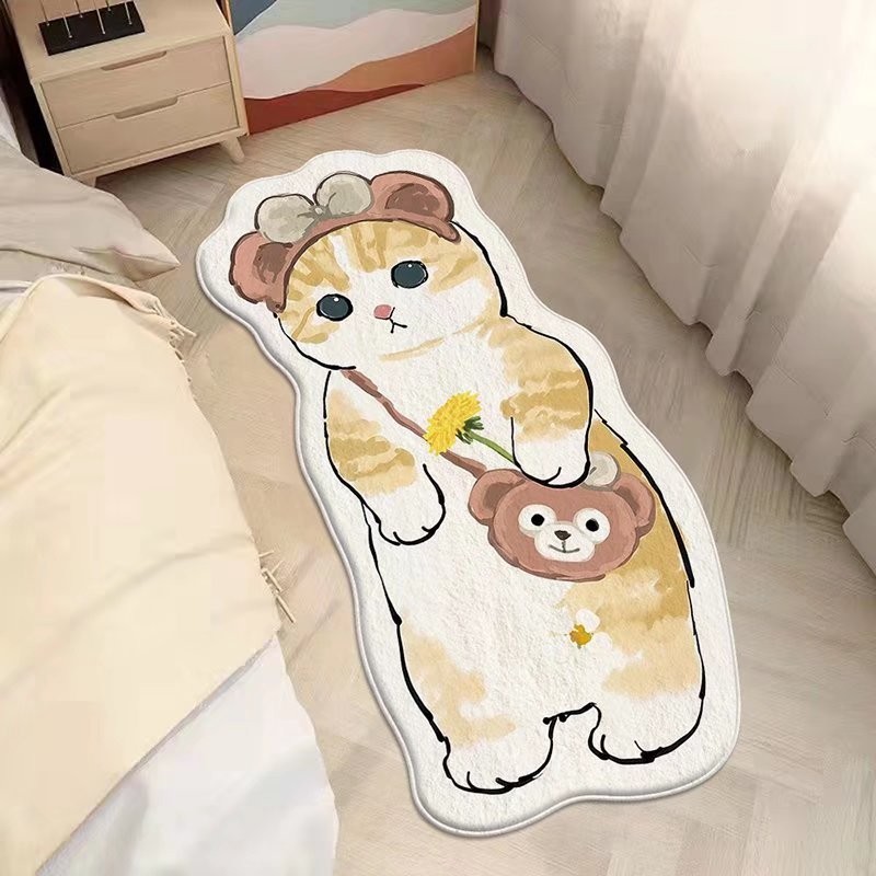 シンプルなアニメのかわいい猫の足のマットはカシミヤのじゅうたんの客間の寝室のベッドのサイドのじゅうたんの子供のマットのメーカーの卸売りをまねます。|undefined