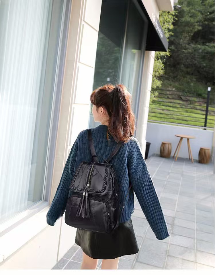 Grenzüberschreitend neu 2026 Freizeit-Rucksack für Damen PU mit Fransen vielseitig kombinierbar Damenbeutel Studentenrucksack Reiserucksack Schulrucksack