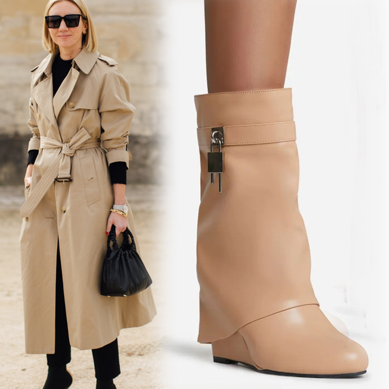 Damesschoenen retro buis omtrek puntige metalen slot wig hak broek buitenlandse handel grote maat mouw catwalk_voghion.com