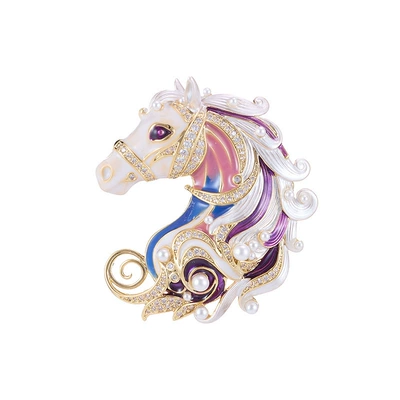 Horse Enamel Pearl Gold Horse Brooch: Yaxa sancaqları