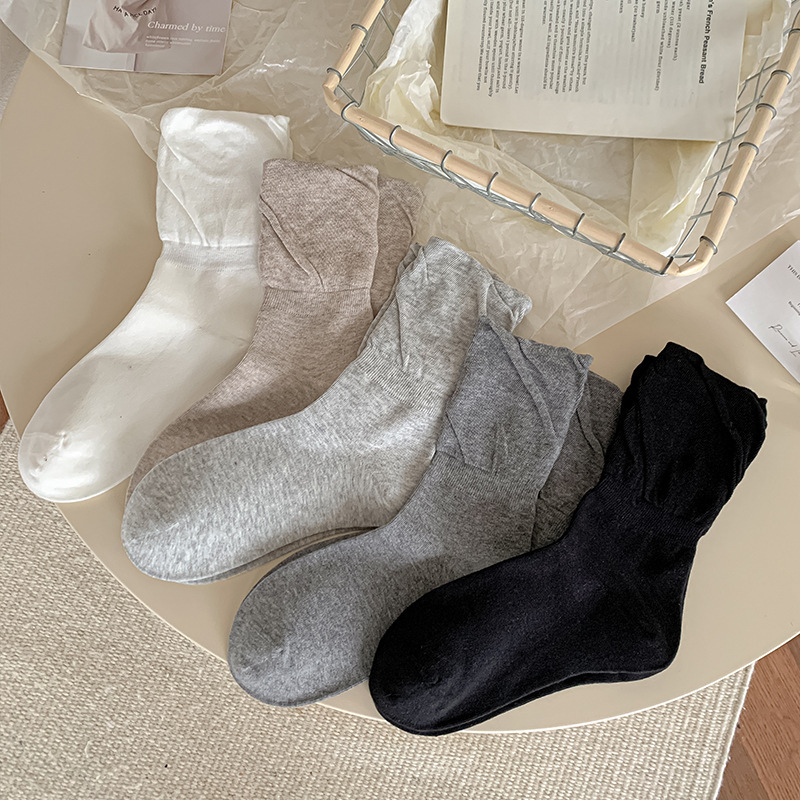 Ballet-Style Socks for Women, Solid Color Versatile Mid-Calf Socks, Trendy Pleated Bubble Cuff Slouch Socks, Seamless Gray Socks Ballet-Style Socks for Women, Solid Color Versatile Mid-Calf Socks, Trendy Pleated Bubble Cuff Slouch Socks, Seamless Gray Socks