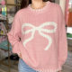 2025 European and American Foreign Trade New Lazy Style Pullover Knitted Top Bow Jacquard Loose Outer Wear Sweater for Women