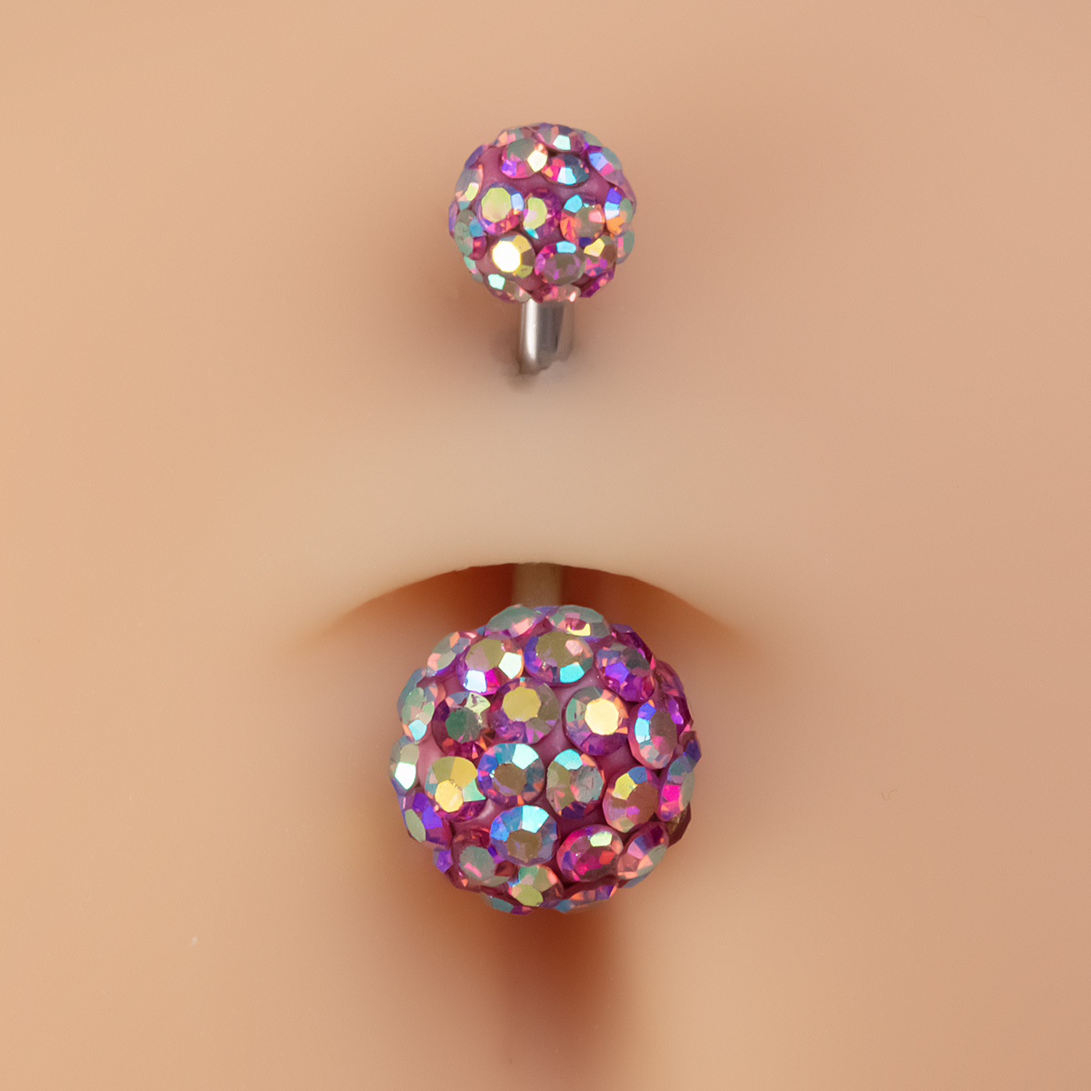 Belly Button Ring With Full Diamond Heart And Soft Clay Ball_voghion.com