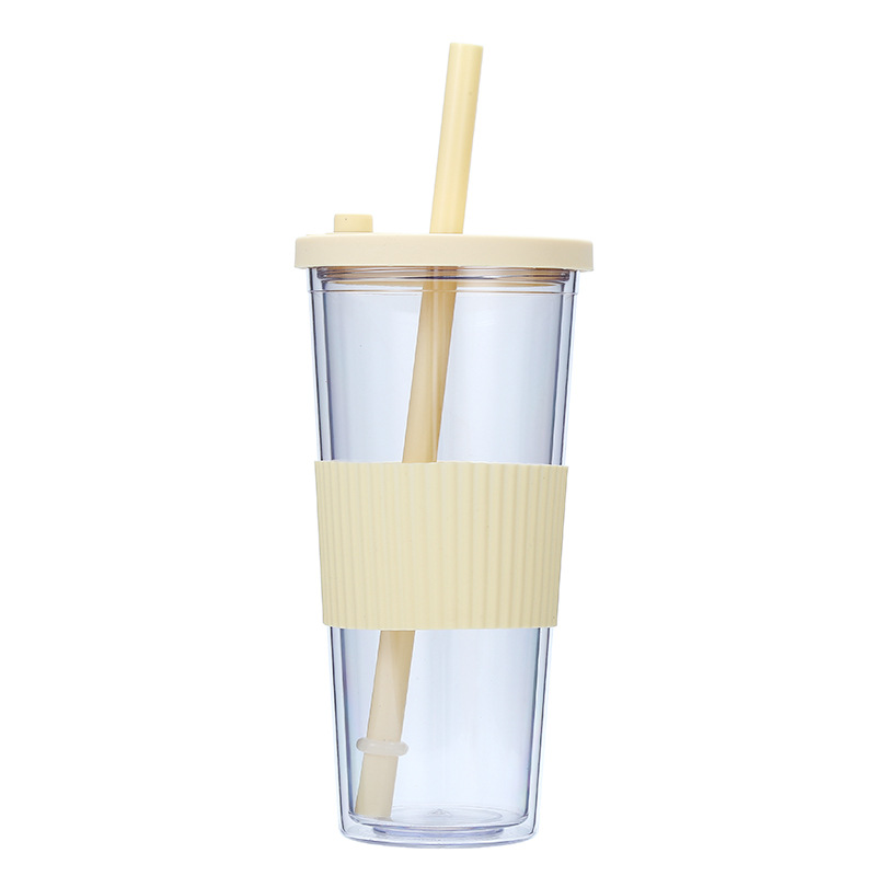 Vaso de Plástico con Pajita, Plástico AS, Doble Capa, Ecológico