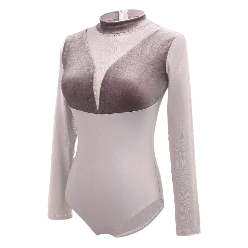 Ropa de práctica de baile adulto ropa mujer de manga larga de terciopelo de pie collar cuerpo ropa de gimnasia ropa de danza clásica image 1
