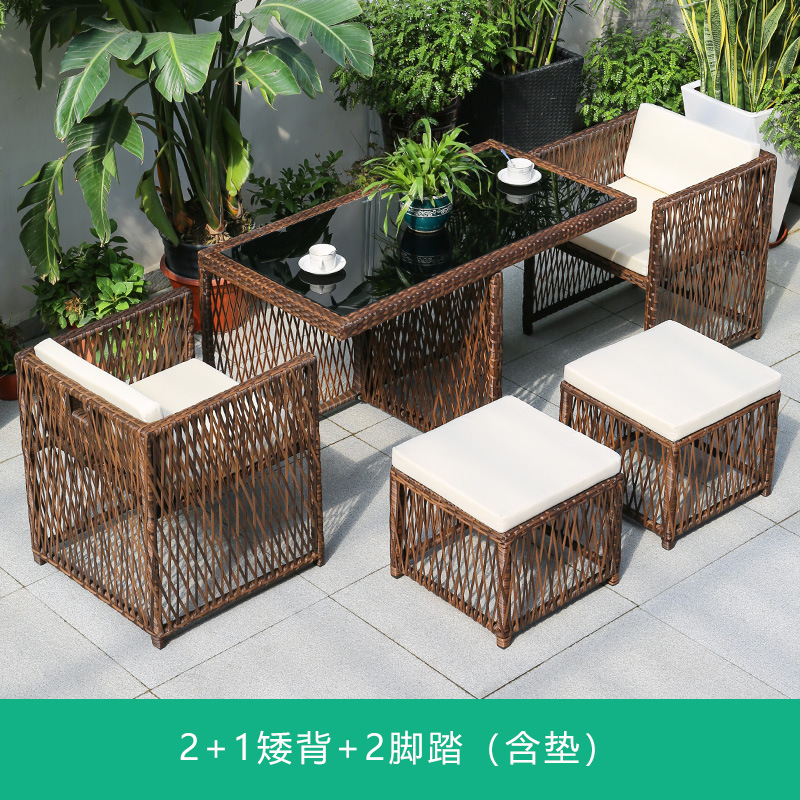 Silla de mimbre al aire libre combinación terraza de ocio balcón silla de ratán patio al aire libre mesa y silla con respaldo impermeable y protector solar