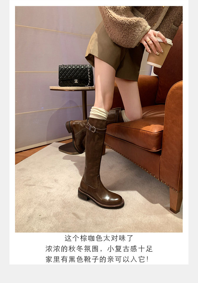 Bốt cao cổ nữ da cừu đế dày khóa vàng xếp ly, gót vừa 3–5 cm — Da màu nâu mở rộng, Da đen mở rộng, Hàng sẵn có màu đen (nhung), Lớp lót nhung màu nâu mở rộng chi tiết 18